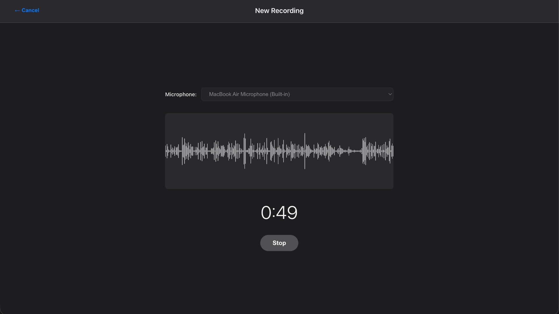 Recording in progress with a live waveform