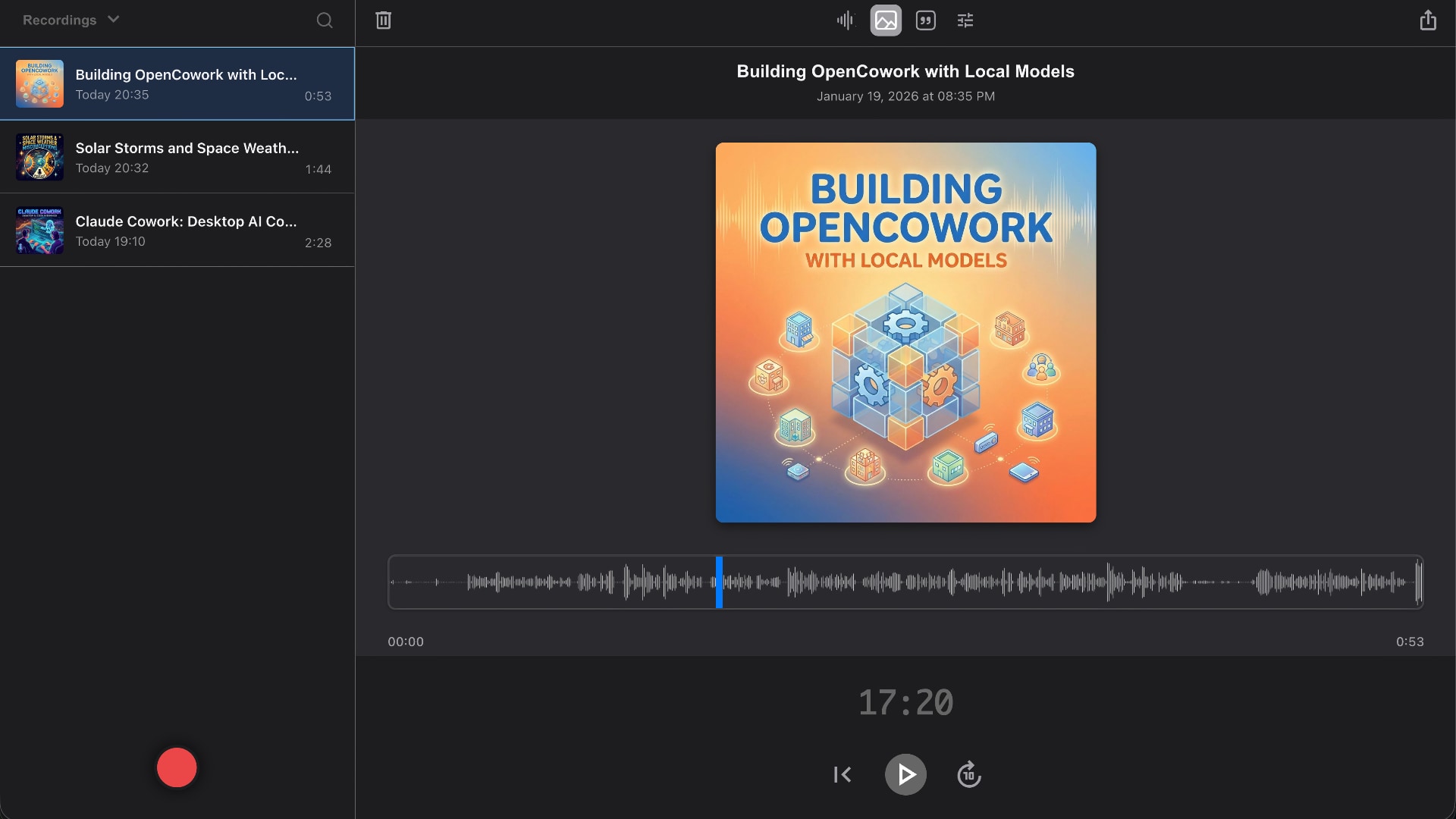 Voice Recorder - recording view with live waveform
